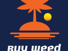 Buy Weed in Phuket logo with cannabis leaf and palm tree. Phuket, Thailand, cannabis delivery service.