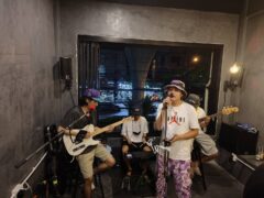 Live music performance inside WeedviewTH cannabis shop in Bangkok Noi, Thailand.