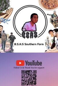 BSAS Southern Farm advertisement with a central portrait, surrounding illustrations, and YouTube logo.
