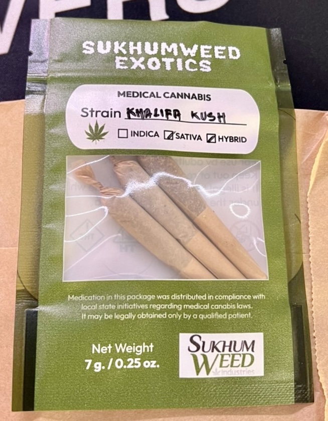 Package of Khalifa Kush medical cannabis pre-rolls with 