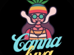 Canna Luxa logo: a hippie-style cartoon person with a cannabis leaf on their head on Koh Chang, Thailand.