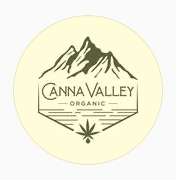 Canna Valley logo with mountain and cannabis leaf. Cannabis shop online.