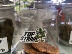 Top Strain cannabis edibles (cookies) at dispensary in Ko Chang, Thailand.