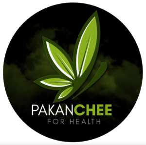 Pakanchee logo, cannabis leaf design, online weed shop selling local and OG strains, for health, Bangkok.