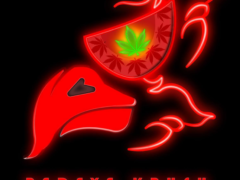 Red Eye Krush dispensary logo, red neon design with cannabis leaf, Nonthaburi, Thailand.