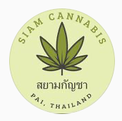 Siam Cannabis logo with a green cannabis leaf inside a light green circle, with text in English and Thai.