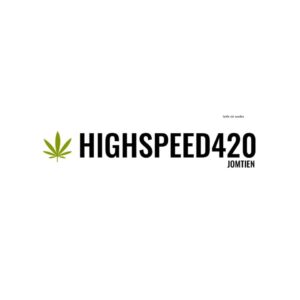 Green cannabis leaf graphic with "HIGHSPEED420 JOMTIEN" text on a white background.