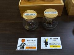 Kanchana dispensary in Pattaya, Thailand, cannabis flower strains, including Gorilla Glue, Purple Queen, and Big Block.