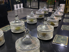 Cannabis flower strains in glass jars at Highnabis weed dispensary, Hua Hin, Thailand.