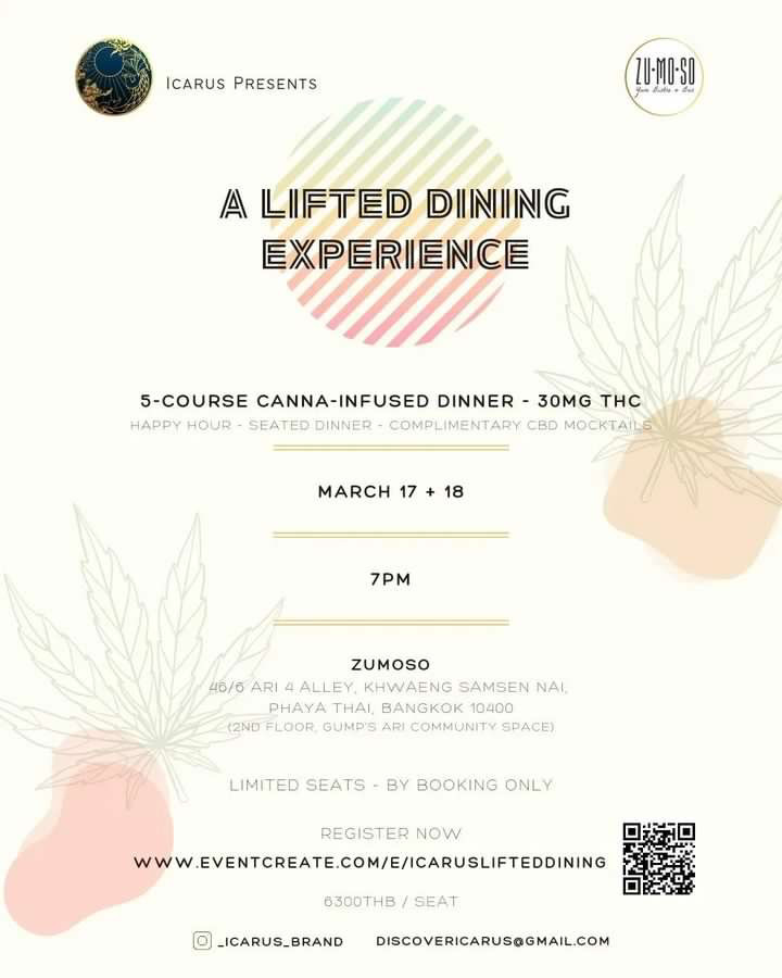 Flyer for "A Lifted Dining Experience," a cannabis-infused dinner event.