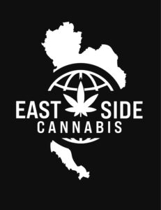 East Side Cannabis logo with map and cannabis leaf on black background.