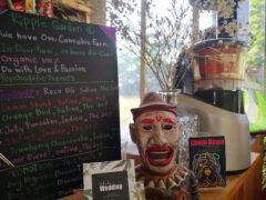 OG cafe, Ko Lanta Yai, Krabi: Chalkboard menu with cannabis strains like Lemon Skunk, and  