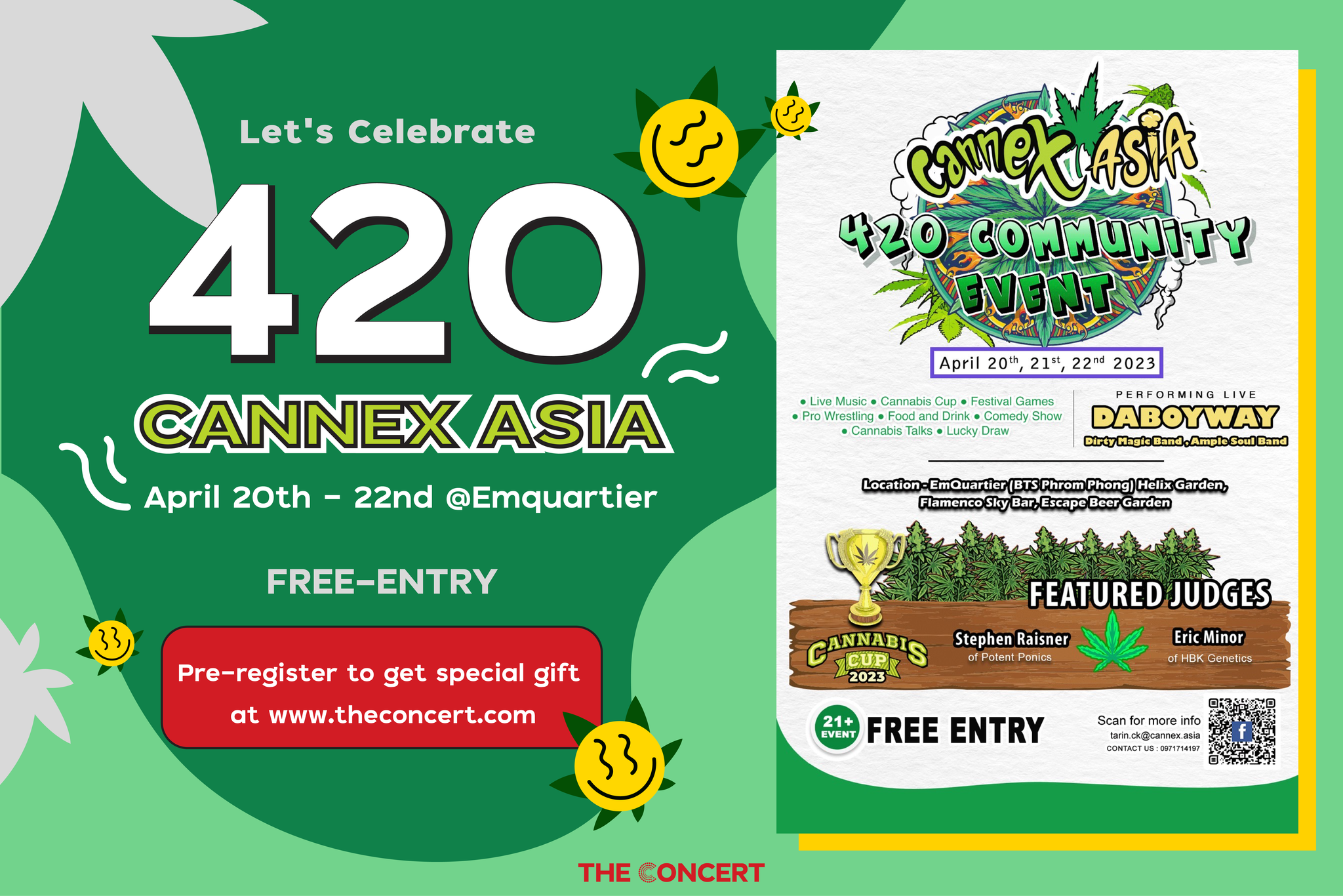 Cannex Asia 420 community event poster featuring judges and cannabis cup.