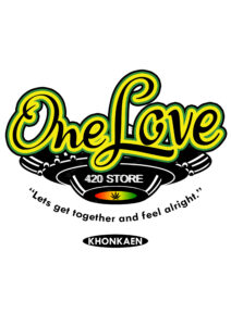 One Love" logo with marijuana leaf for 420 store in Khon Kaen.