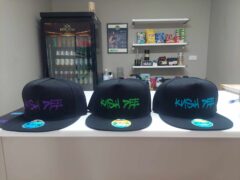 Kush Dee Pattaya cannabis dispensary hats. Sativa, indica, hybrid strains. Weed shop in Pattaya, Thailand. Smoking accessories.