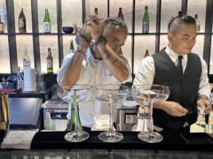 Bartenders at Izumo Green cannabis cafe bar on Sukhumvit Road, Bangkok. Japanese-inspired menu and drinks.