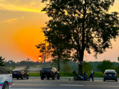 Sundown view near Cannasaur, cannabis dispensary, in Bang Lamung District, Chon Buri, Thailand. Relaxing atmosphere.