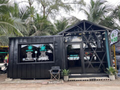Exterior of 420 Route Bangtao in Bangtao Beach, Phuket, with a modern design, cannabis leaf sign, and sativa/indica information.