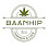 A circular logo with a cannabis leaf at the top and the word "BAANHIP" above a line, with text at the bottom.