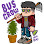 Cartoon figure holding a small tree in a pot, with "BUS CREW" text on top and a stick in the other hand.