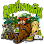 Brown cartoon character with a green hat and text in Thai on a green background.