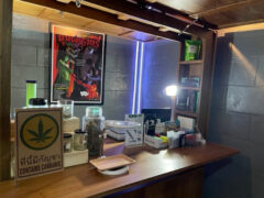 รมย์ Cannabis dispensary & Bakery interior, Nakhon Pathom. Cannabis flower jars, 