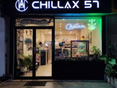 Chillinbuds by Chillax cannabis shop storefront, Dechanuchit Rd, Hua Hin, Thailand. Weed and smoking accessories visible.