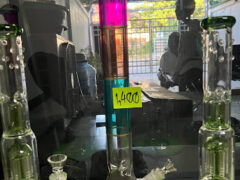 Bongs for sale at DP SHOP, a cannabis shop in Mueang Phitsanulok, Thailand. Smoking accessories.