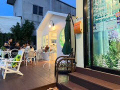 Dr.Cannabis medical cannabis shop & cafe exterior, Hua Hin, Thailand. Outdoor seating area. Cannabis flower available.
