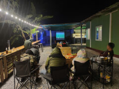 DrunkCat420 cannabis shop, bar & food in Muang Udon Thani, Thailand. Outdoor seating, movie projector. Weed and food.