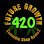 Green 420 text with marijuana leaf accents inside a gold circular logo; 'Future Grown