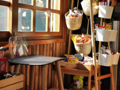 Inside Ganja Ruam Chai cannabis shop, Khlong Sam Wa, Bangkok. Snacks and goods.