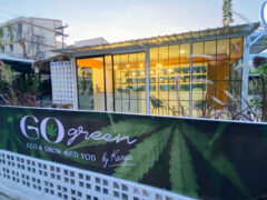 GoGreen by Kanya สาขาเจ็ดยอด cannabis dispensary exterior, Chiang Mai, Thailand. Weed shop with banner.