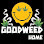 Yellow smiley face with cannabis leaf eyes, and the words "Goodweed Home" below.