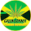 Green, yellow, and black emblem featuring a marijuana leaf, reminiscent of the Jamaican flag.