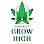 Green marijuana leaf logo with "Grow High" text underneath.