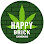 Green circle logo with a stylized cannabis leaf and the words "HAPPY BRICK CANNABIS".