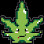Green, pixelated marijuana leaf on a black background.