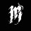 Letter M in gothic white font on black background.