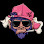Cartoon gorilla with pink hat and sunglasses, smoking.