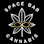 Space Bar Cannabis logo: silver cannabis leaf with sunglasses on a black background.