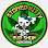 Kicked Kitty" cannabis badge with white cartoon cat in green circle.
