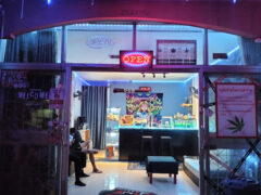 STONER QUEEN Cannabis dispensary front in Nong Khai, Thailand, with an 