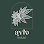White floral logo above stylized text on a dark green background.