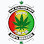 Green cannabis leaf inside a circle with red, yellow and green background, surrounded by text and decorative elements.
