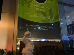 Sign for UpperYard cannabis shop in Muang Thong Thani, Nonthaburi, promoting 