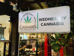 Wednesday Cannabis Cafe sign, Tha Tum, Prachin Buri. Cannabis store & cafe in Thailand.