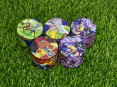 Smoking accessories with pop-culture designs, possibly for cannabis use, near Weed Land in Chiang Mai, Thailand.