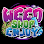 WEED SHOP ENJOY, stylized colorful text on a black background.
