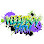 Rainbow-colored text "Happy Birthday" with a whimsical font.